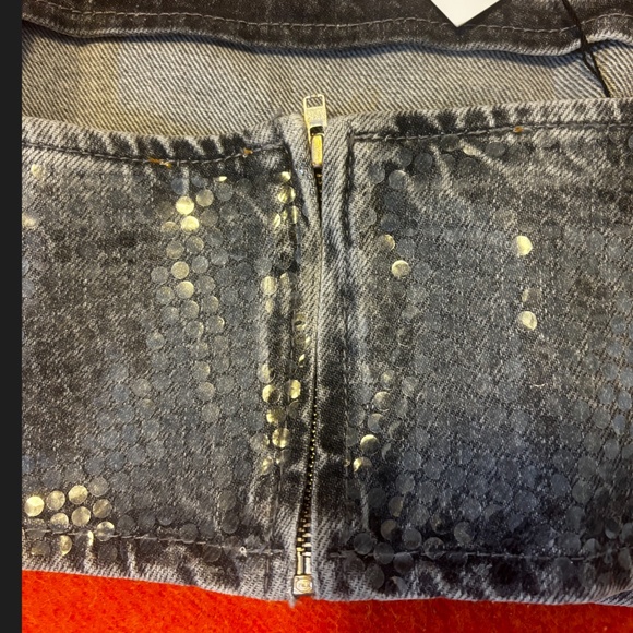 Zara light grey shiny denim crop foil sequin top made in Europe NWT - Picture 6 of 11